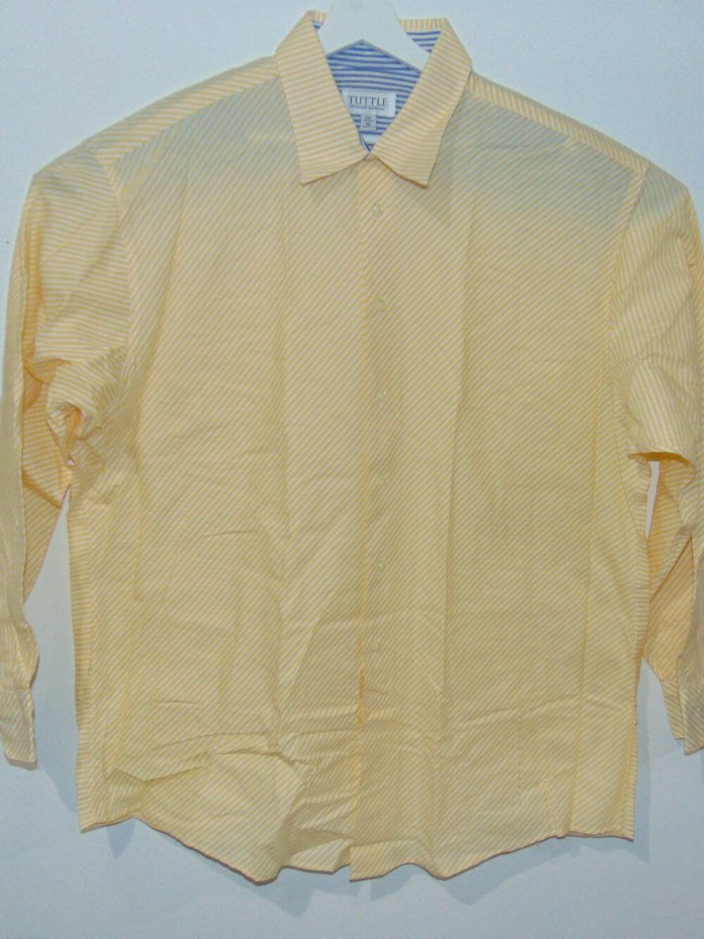 Tuttle Distinctive Sportswear Mens XL Yellow Striped Cotton Button Front Casual